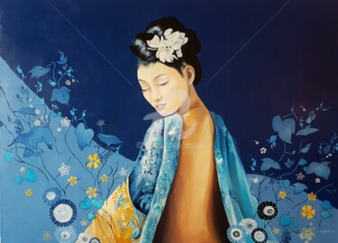 Peinture intitulée "Balinaise (in blue)" par Abygala, Œuvre d'art originale, Huile