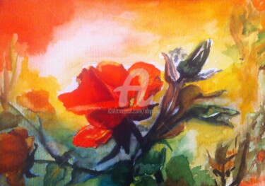 Painting titled "A l'aube" by Abygala, Original Artwork, Watercolor