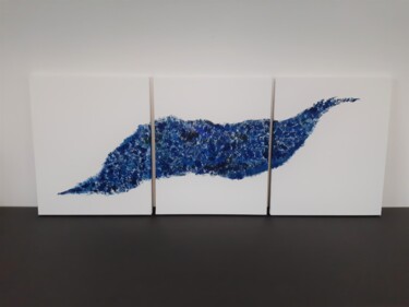 Peinture intitulée "Triptyque Wave Bleu…" par Créarco, Œuvre d'art originale, Acrylique