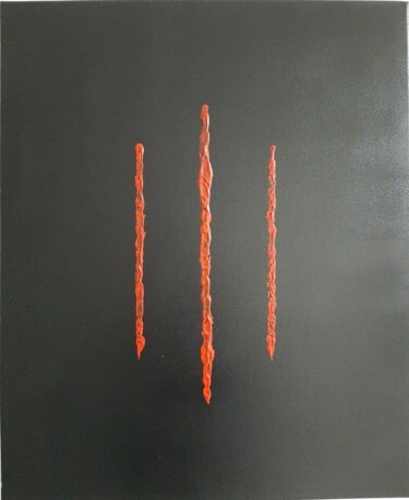 Peinture intitulée ""3" Rouge sur Noir" par Créarco, Œuvre d'art originale, Acrylique