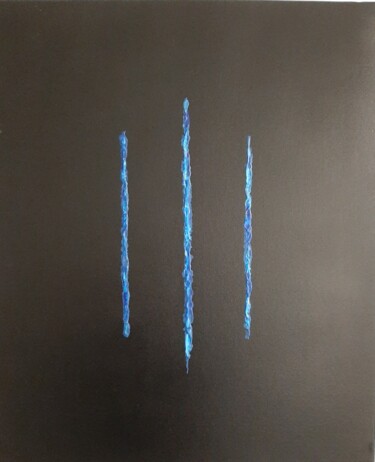 Painting titled ""3" Bleu sur Noir" by Créarco, Original Artwork, Acrylic