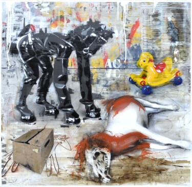 Pintura intitulada "5 horses" por Ac1, Obras de arte originais, Tinta spray Montado em Armação em madeira