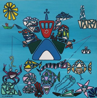 Peinture intitulée "Pêche en mer" par Amaury Campagne, Œuvre d'art originale, Acrylique