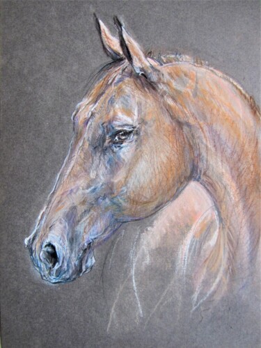 Dessin intitulée "Голова лошади." par Acela, Œuvre d'art originale, Pastel