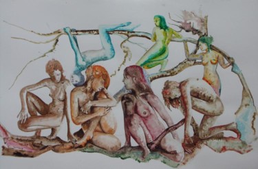 Peinture intitulée "femme dans les bran…" par Roger Achache, Œuvre d'art originale, Huile