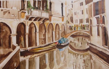 Peinture intitulée "canal" par Roger Achache, Œuvre d'art originale, Huile