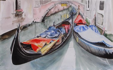 Peinture intitulée "couple de gondoles" par Roger Achache, Œuvre d'art originale, Huile