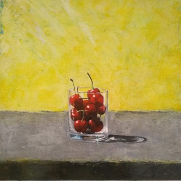 Painting titled "Cherries" by Achille Chiarello, Original Artwork, Oil