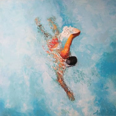 Schilderij getiteld "The swimmer" door Achille Chiarello, Origineel Kunstwerk, Olie