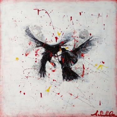 Pintura intitulada "Black bird" por Achille Chiarello, Obras de arte originais, Óleo