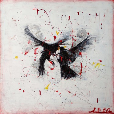 Black bird Painting titled "Black bird" by Achille Chiarello, Original Art, Oil