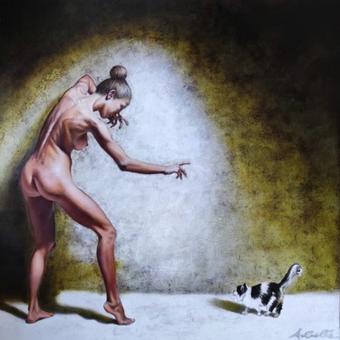 Malerei mit dem Titel "Magic cat" von Achille Chiarello, Original-Kunstwerk, Öl