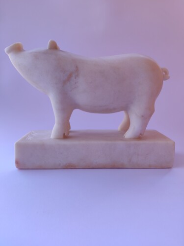Sculpture intitulée "Pink Piggy" par Achille Chiarello, Œuvre d'art originale, Pierre