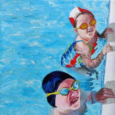 Картина под названием "The first swims." - Achille Chiarello, Подлинное произведение искусства, Масло