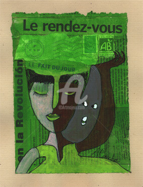 Dessin intitulée "Le Rendez-vous" par Aconcha, Œuvre d'art originale, Marqueur