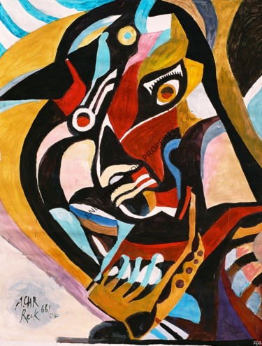 Painting titled "Tête d'oiseau." by Albert.Chr.Reck, Original Artwork, Gouache