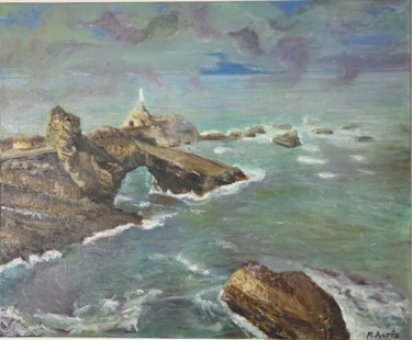 Painting titled "Le Rocher de la Vie…" by Actis-Datta Di Carasco, Original Artwork, Oil Mounted on Wood Stretcher frame
