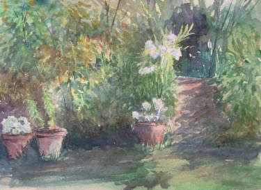 Painting titled "Jardin" by Alain Crousse (ACWATERCOLORS), Original Artwork, Watercolor