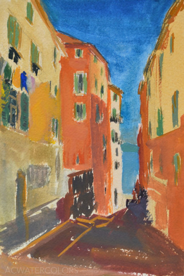 Villefranche-sur-Mer, 13x18cm Painting titled "Villefranche-sur-Me…" by Ac.Watercolors, Original Art, Gouache