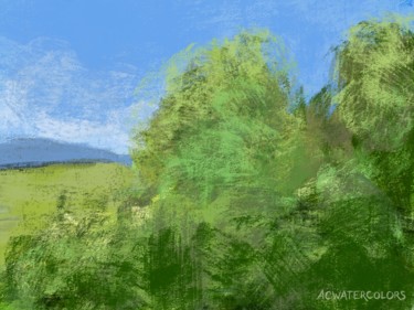 Digital Arts titled "Campagne Provençale…" by Alain Crousse (ACWATERCOLORS), Original Artwork, Digital Painting