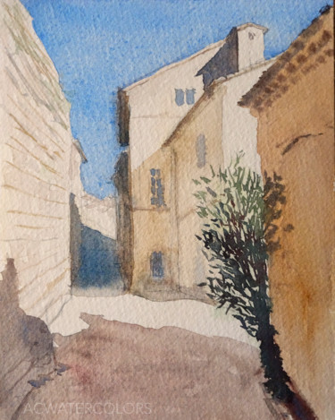 Painting titled "Village de Gordes,…" by Alain Crousse (ACWATERCOLORS), Original Artwork, Watercolor