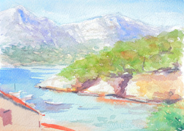 Painting titled "Calanques de Cassis…" by Alain Crousse (ACWATERCOLORS), Original Artwork, Watercolor