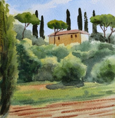 Painting titled "Campagna di Firenze…" by Alain Crousse (ACWATERCOLORS), Original Artwork, Watercolor