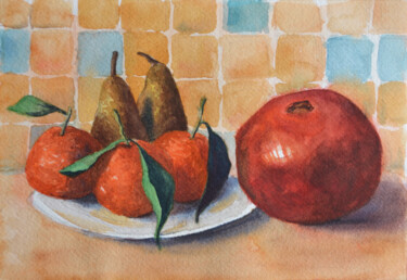 Painting titled "Fruits d'Automne" by Alain Crousse (ACWATERCOLORS), Original Artwork, Watercolor