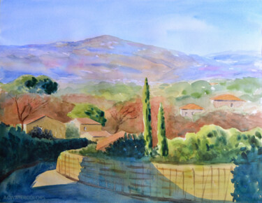 Painting titled "Paysage de la Côte…" by Alain Crousse (ACWATERCOLORS), Original Artwork, Watercolor