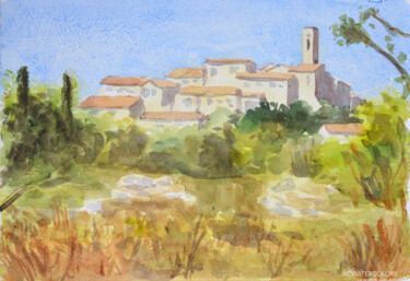 Картина под названием "Village de Plascass…" - Alain Crousse (ACWATERCOLORS), Подлинное произведение искусства, Акварель