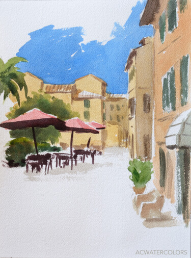Pintura intitulada "Strada in Italia" por Alain Crousse (ACWATERCOLORS), Obras de arte originais, Aquarela