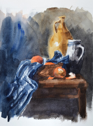 Pintura titulada "Nature morte à la j…" por Alain Crousse (ACWATERCOLORS), Obra de arte original, Acuarela