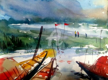 Painting titled "boats -3" by Adward, Original Artwork, Watercolor