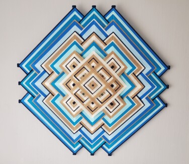 Textile Art titled "Blue-brown mandala" by Ad, Original Artwork, Thread