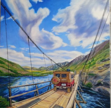 Schilderij getiteld "Gultari Bridge, Ska…" door Sidra Hammad, Origineel Kunstwerk, Olie