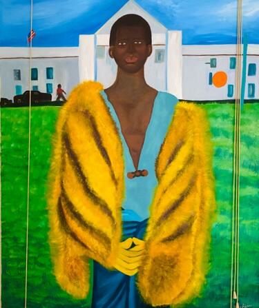 Painting titled "G.O.A.T" by Adaeze Adinnu, Original Artwork, Oil Mounted on Other rigid panel