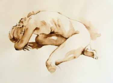 Painting titled "Watercolur Nude" by Pauline Adair, Original Artwork, Oil