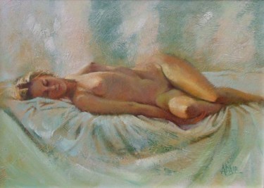 Painting titled "'A Resting Figure'" by Pauline Adair, Original Artwork, Oil