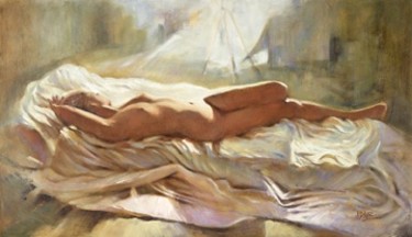 Painting titled "'Sleeping Arrangeme…" by Pauline Adair, Original Artwork, Oil