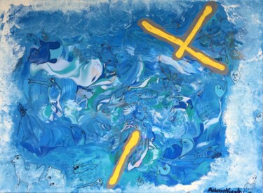Painting titled "Cross unto Holy wat…" by Adam Kamhi, Original Artwork, Acrylic