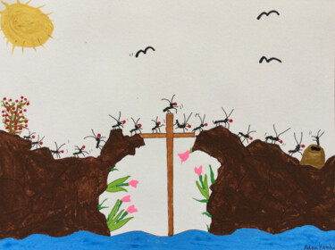 Dibujo titulada "The Crossing" por Adam Kamhi, Obra de arte original, Acuarela
