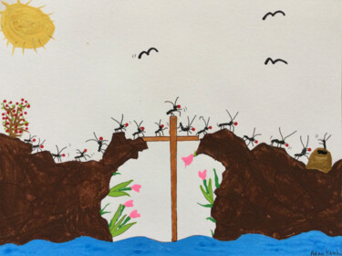 Drawing titled "The Crossing" by Adam Kamhi, Original Artwork, Watercolor