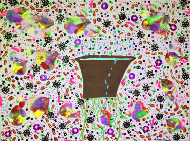 "Flower pot fountain" başlıklı Tablo Adam Kamhi tarafından, Orijinal sanat, Akrilik Ahşap panel üzerine monte edilmiş