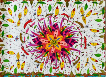 Disegno intitolato "Flower Praising" da Adam Kamhi, Opera d'arte originale, Acquarello
