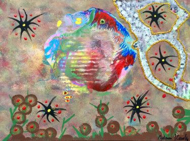 Painting titled "Sunfish vs. Jellyfi…" by Adam Kamhi, Original Artwork, Acrylic