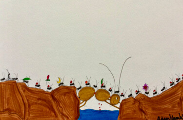 Dessin intitulée "Ant Bridge" par Adam Kamhi, Œuvre d'art originale, Aquarelle