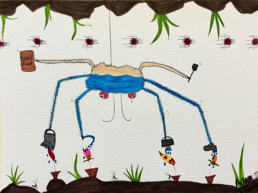 Σχέδιο με τίτλο "Le jardinier" από Adam Kamhi, Αυθεντικά έργα τέχνης, Ακουαρέλα