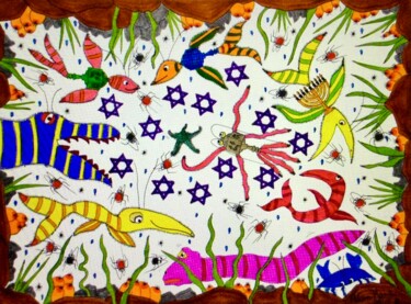 Peinture intitulée "Gefilte Fish" par Adam Kamhi, Œuvre d'art originale, Aquarelle