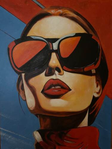 Schilderij getiteld "Scarlet Allure" door Adam Laabs, Origineel Kunstwerk, Olie Gemonteerd op Frame voor houten brancard