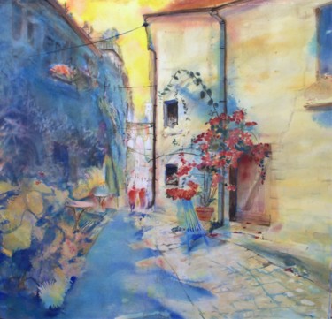 Painting titled "Ruelle Espagnole" by Adam Lobazanov, Original Artwork, Watercolor